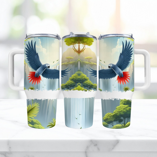 African Grey Flying Waterfall Background 40oz Tumbler