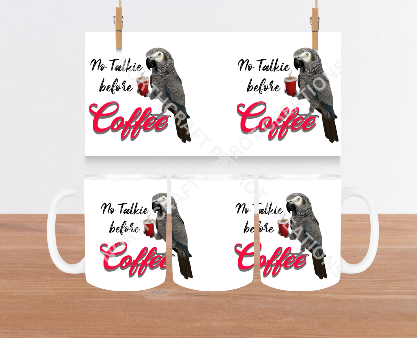 African Grey "No Talkie Before Coffee" 15oz Ceramic Mug