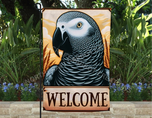 African Grey Welcome (tan) Garden Flag