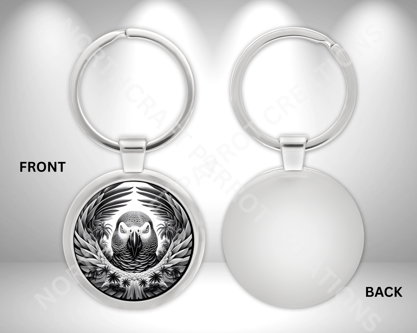 African Grey Wings in Circle Round Metal Keychain