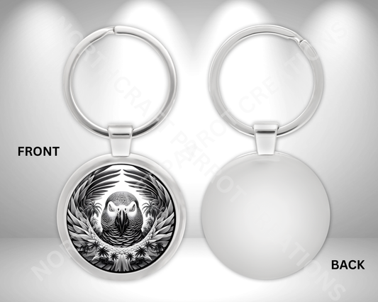 African Grey Wings in Circle Round Metal Keychain