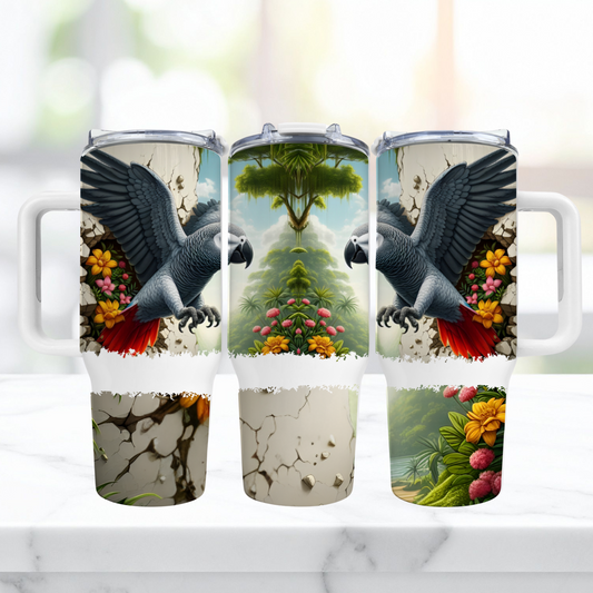 African Grey Breaking through Wall 40oz Tumbler