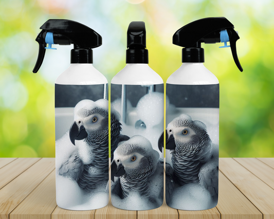 African Grey Flock in Bubble Bath 16oz Misting Spray Bottle