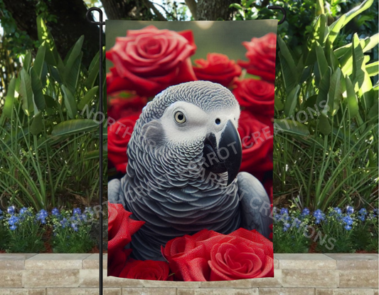 African Grey in Roses Garden Flag