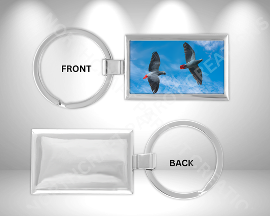 African Grey Pair Flying Rectangle Metal Keychain