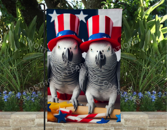 African Grey Patriotic Garden Flag
