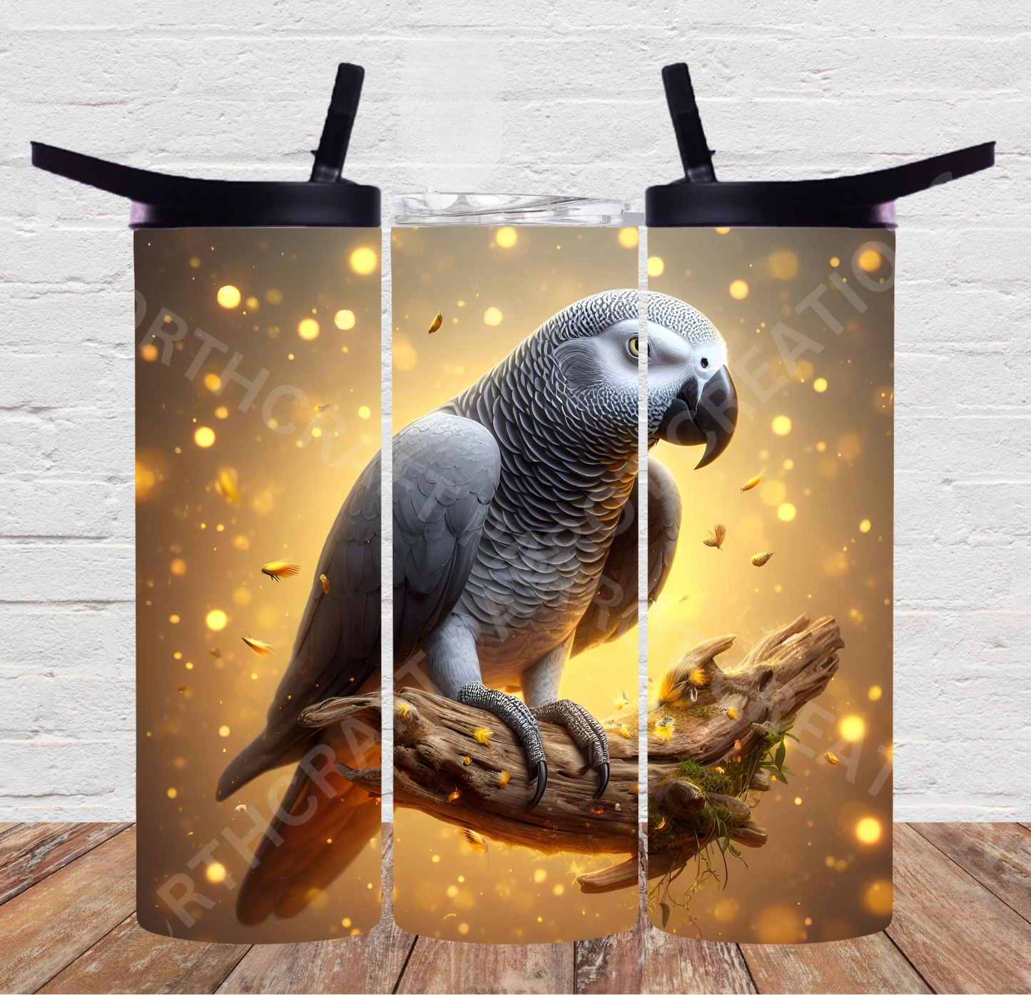 African Grey with Gold Speckled Effect 20oz or 30oz Duo-lid Tumbler