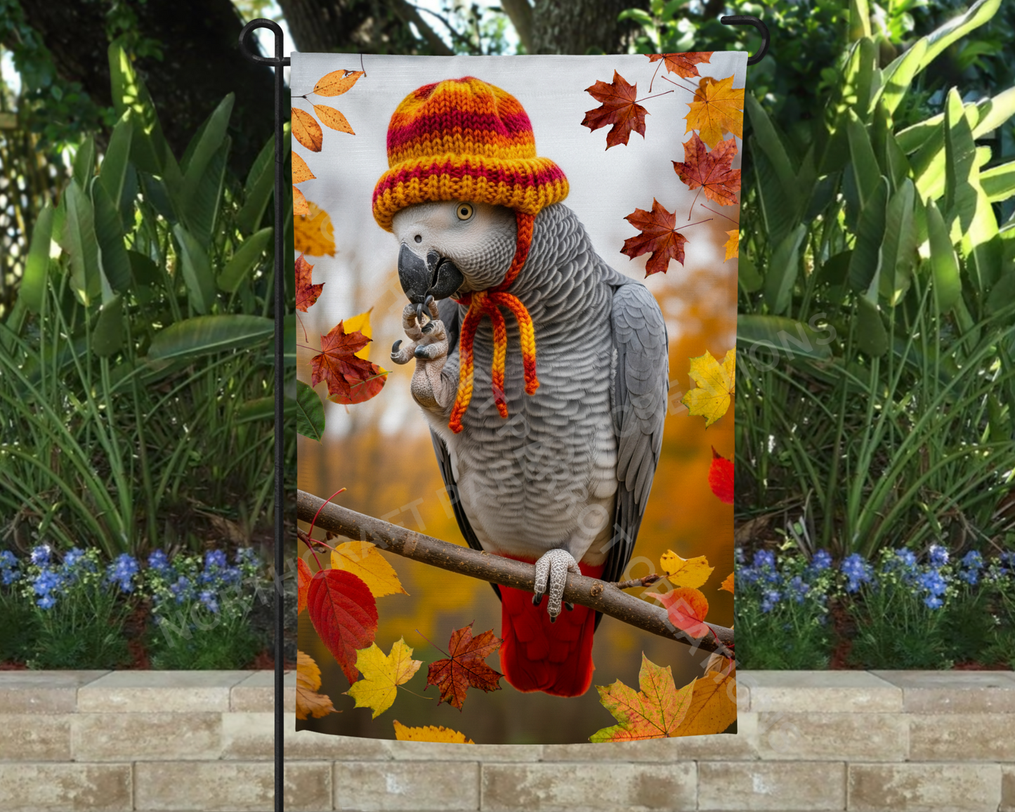 African Grey Striped Hat Fall Garden Flag