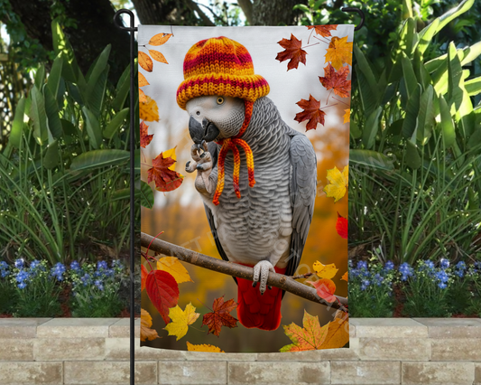 African Grey Striped Hat Fall Garden Flag