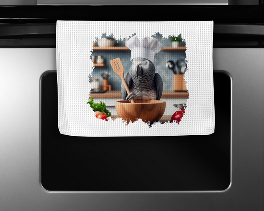 African Grey with Wood Mixing Bowl Microfiber Kitchen Towel