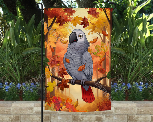 African Grey Cartoon Fall Garden Flag