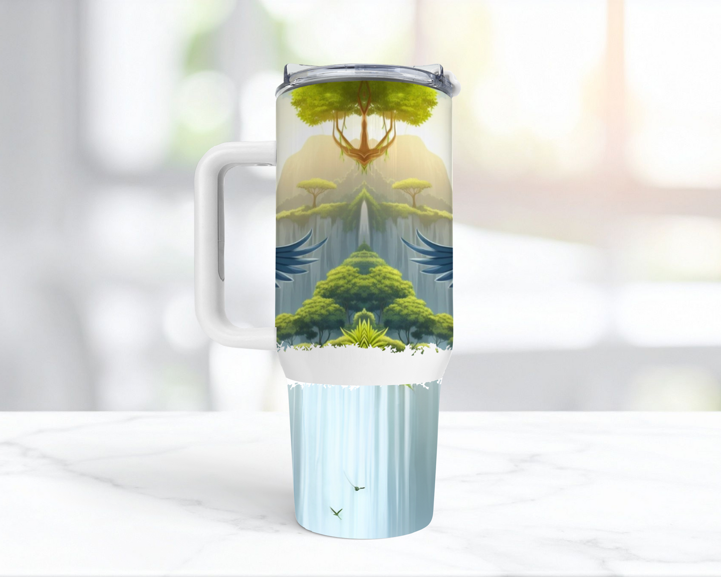 African Grey Flying Waterfall Background 40oz Tumbler