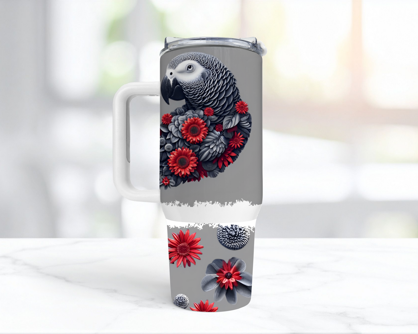 African Grey "I Love My African Grey" Flowered 40oz Tumbler