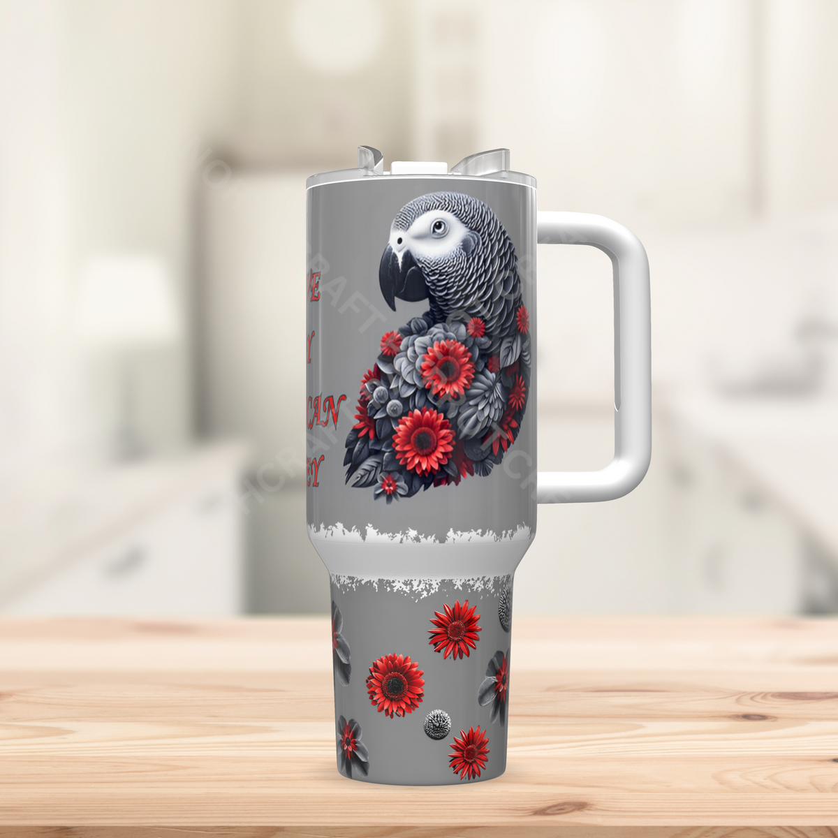 African Grey "I Love My African Grey" Flowered 40oz Stainless Steel Tumbler