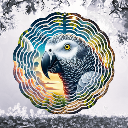 African Grey Against a Sunset Sky 8" or 10" Wind Spinner