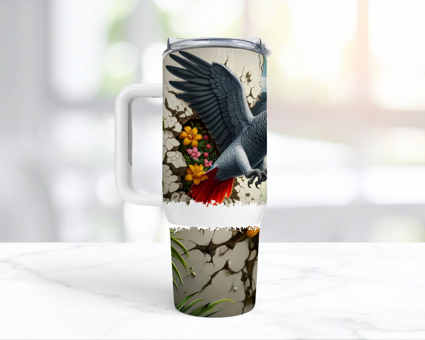 African Grey Breaking through Wall 40oz Tumbler