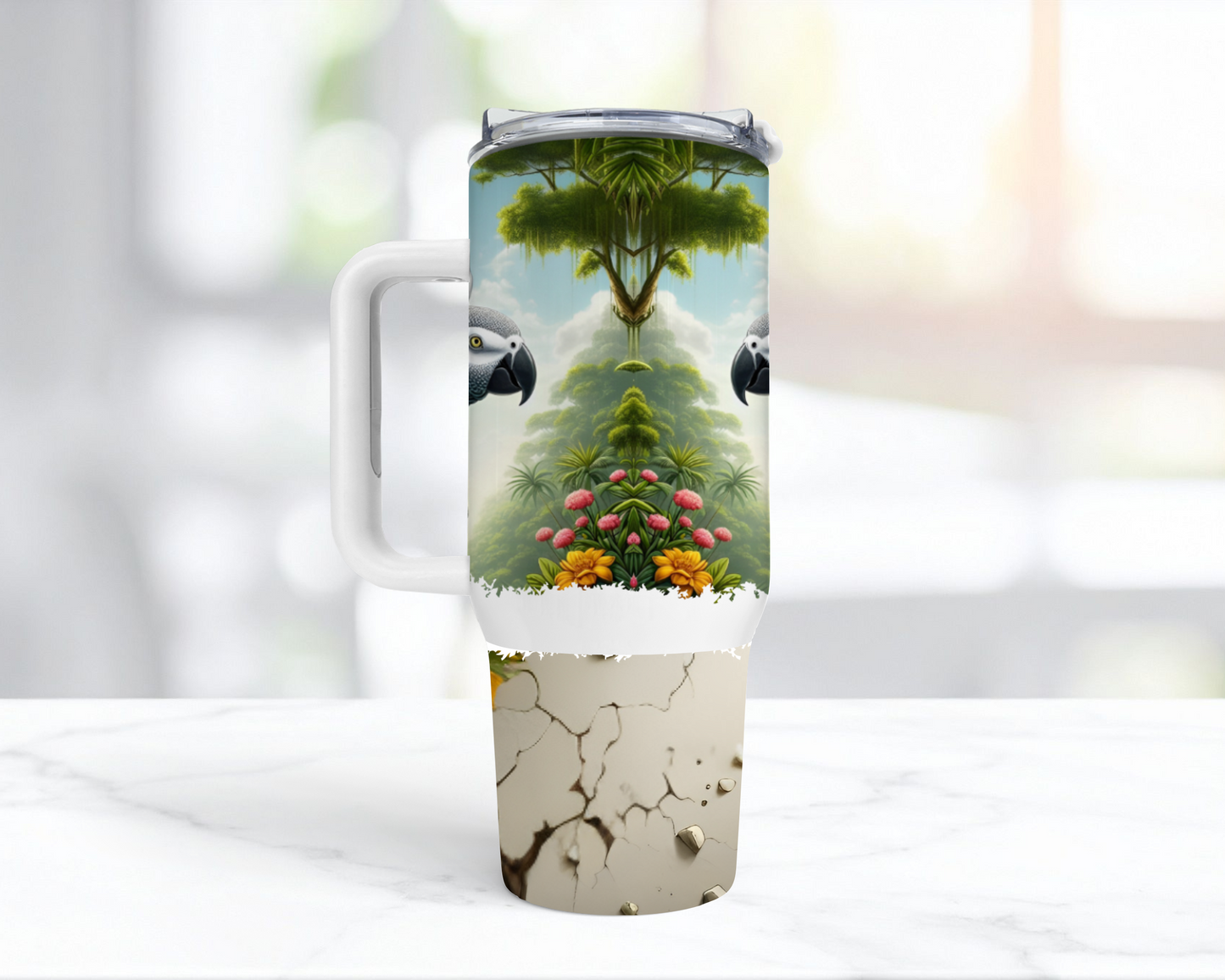 African Grey Breaking through Wall 40oz Tumbler
