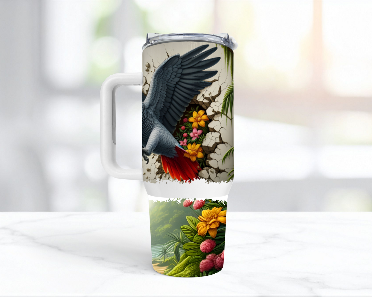 African Grey Breaking through Wall 40oz Tumbler