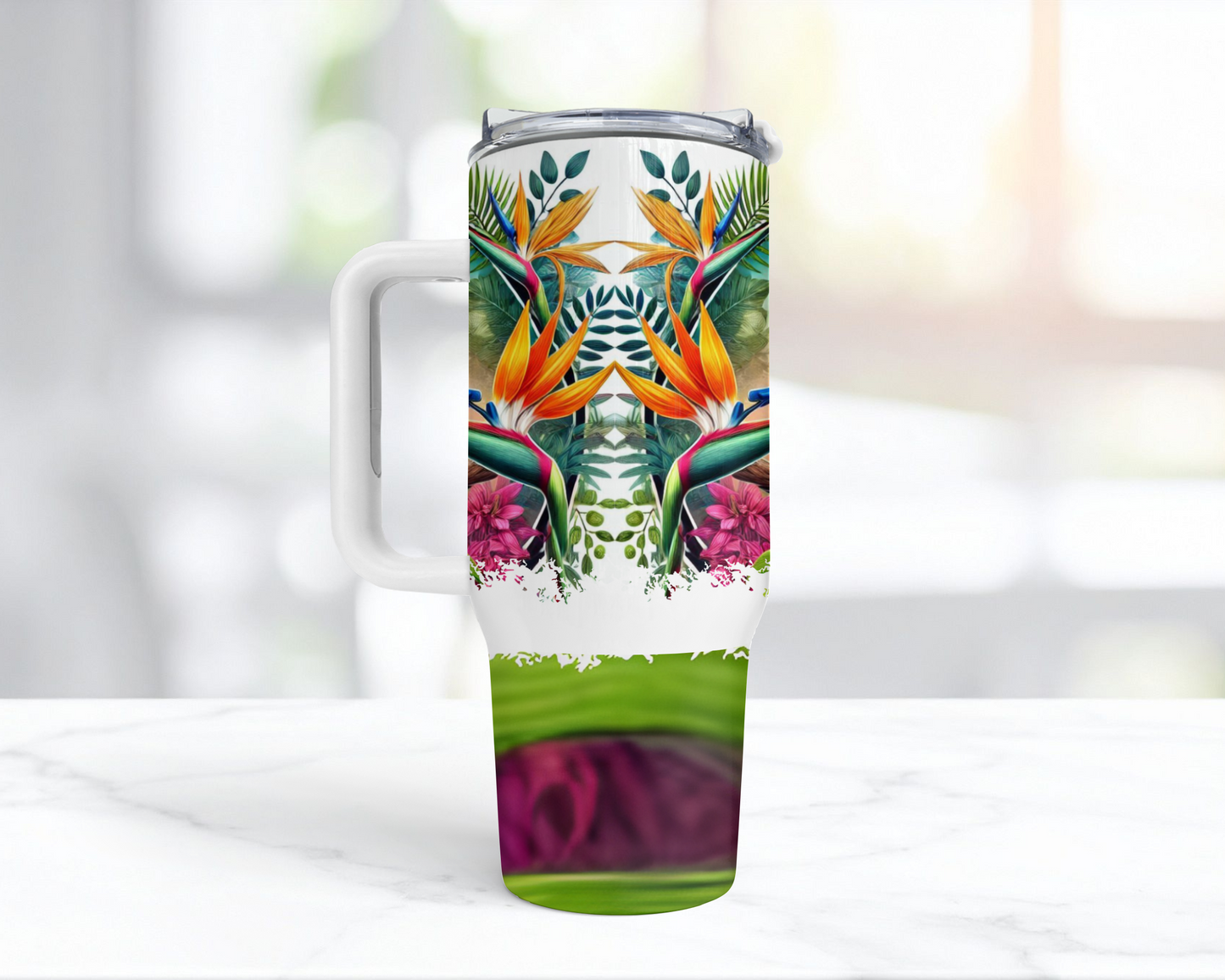 African Grey in Tropical Flowers 40oz Tumbler