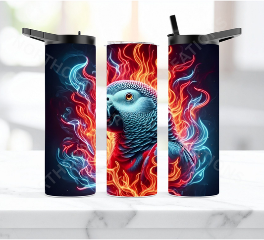 African Grey in Flame Effect 20oz or 30oz Duo-lid Tumbler