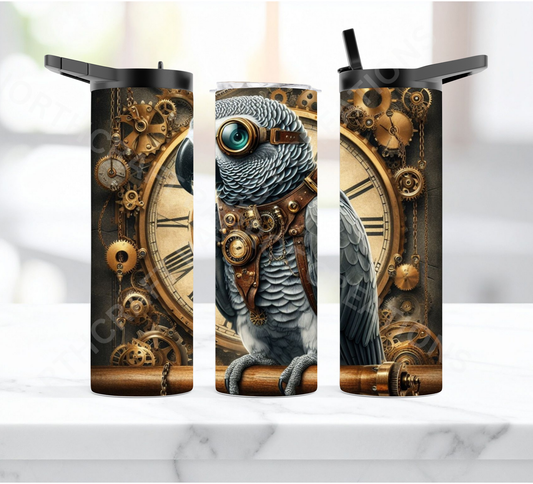 African Grey in a Steampunk Theme 20oz or 30oz Duo-lid Tumbler