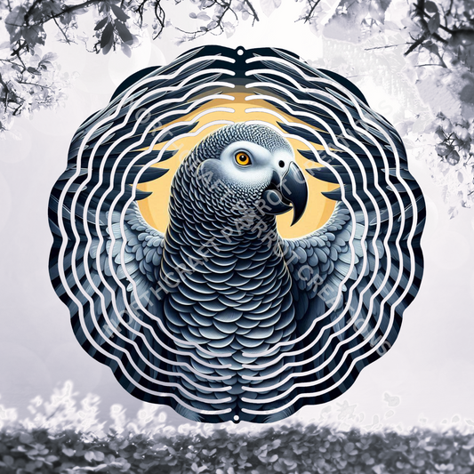 African Grey Wings in a Circle 8" or 10" Wind Spinner