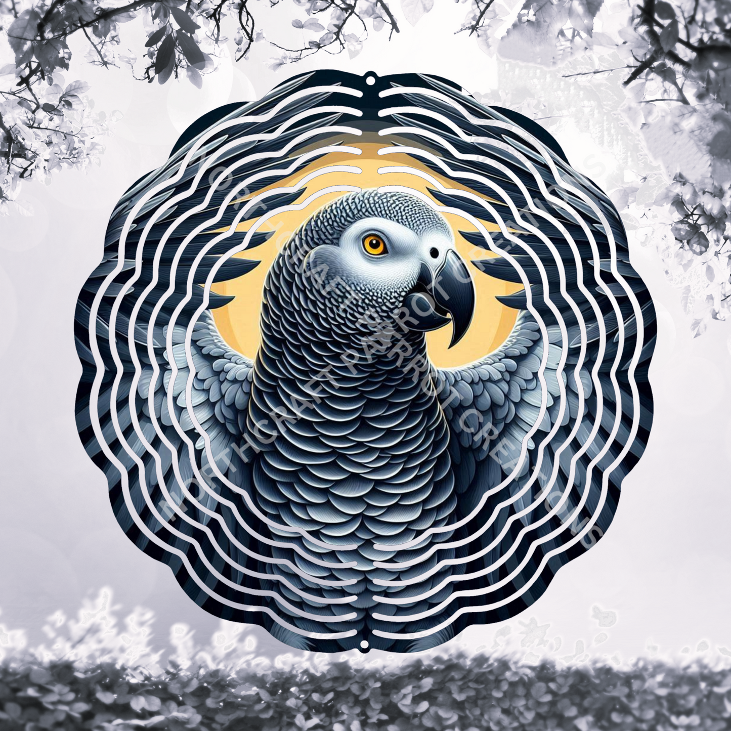 African Grey Wings in a Circle 8" or 10" Wind Spinner