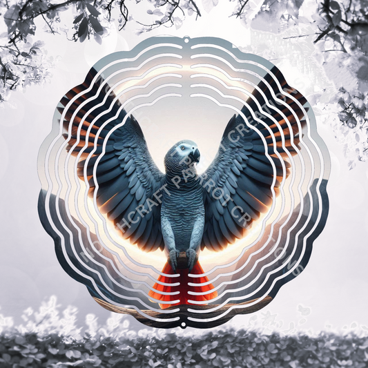African Grey Wings Spread 8" or 10" Wind Spinner