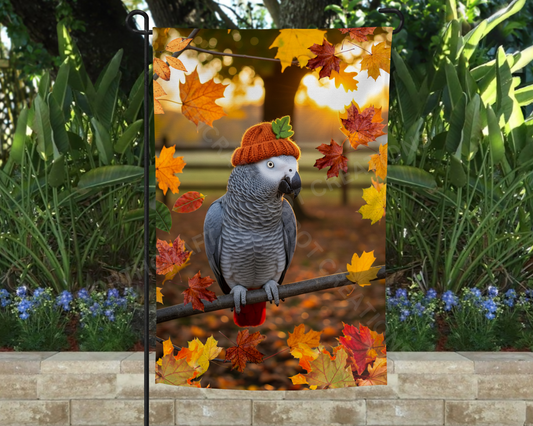 African Grey Leaf Hat Fall Garden Flag