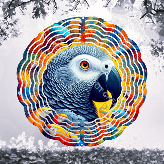 African Grey with a Macaw Edge 8" or 10" Wind Spinner