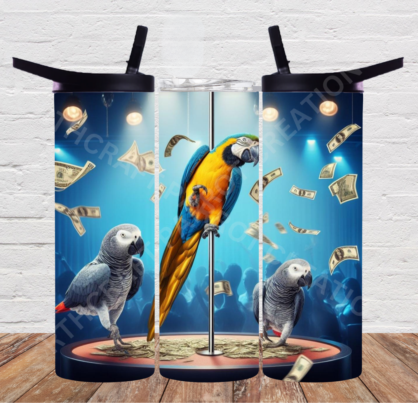 African Greys and Blue & Gold Macaws at Club 20oz or 30oz Duo-lid Tumbler