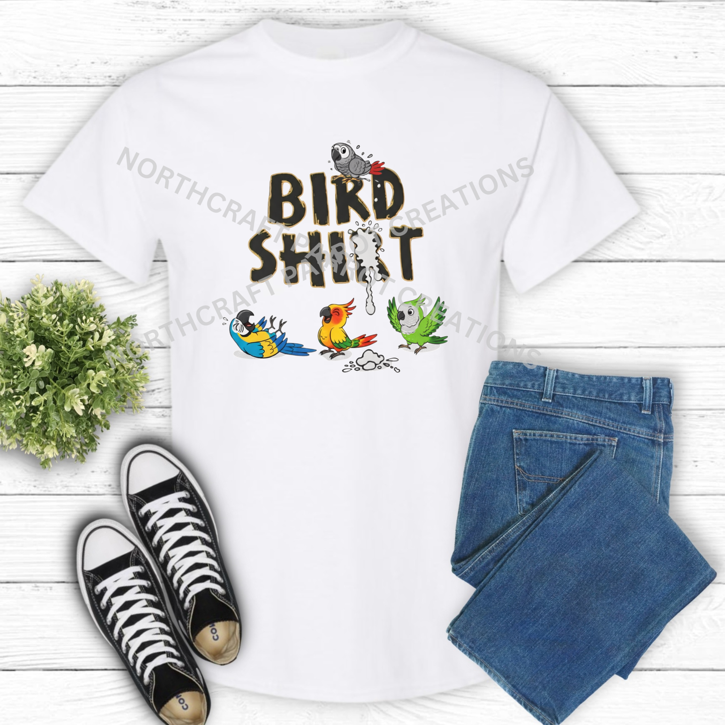 Funny "Bird Shirt" Poop Shirt with Different Parrots 100% Cotton Tee
