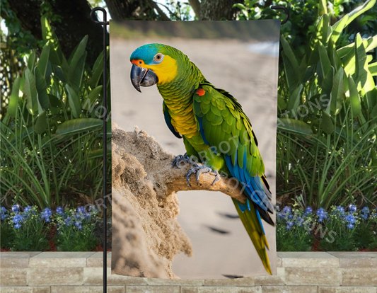 Blue Fronted Amazon on a Beach Garden Flag