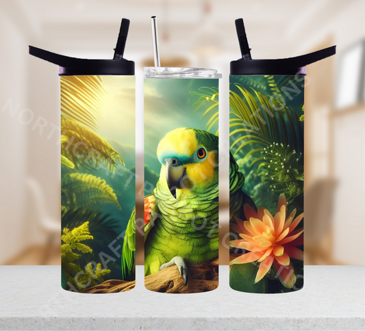 Blue Fronted Amazon in Rainforest 20oz or 30oz Tumbler