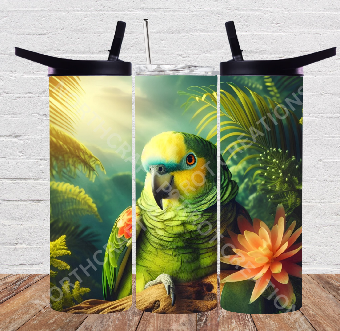 Blue Fronted Amazon in Rainforest 20oz or 30oz Tumbler