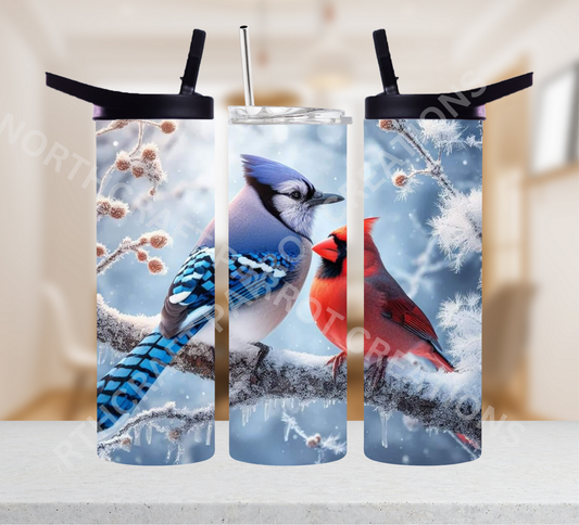 Blue Jay and Cardinal in Snow 20oz or 30oz Tumbler
