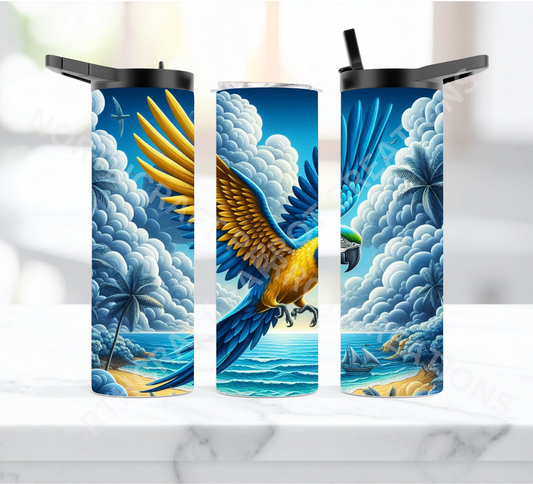 Blue and Gold Macaw Big Wings 20oz or 30oz Duo-lid Tumbler