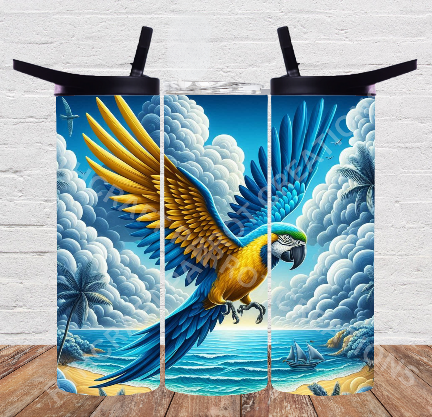 Blue and Gold Macaw Big Wings 20oz or 30oz Duo-lid Tumbler