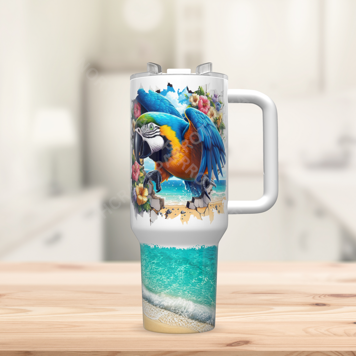 Blue and Gold Macaw Breaking through a Wall 40oz Stainless Steel Tumbler