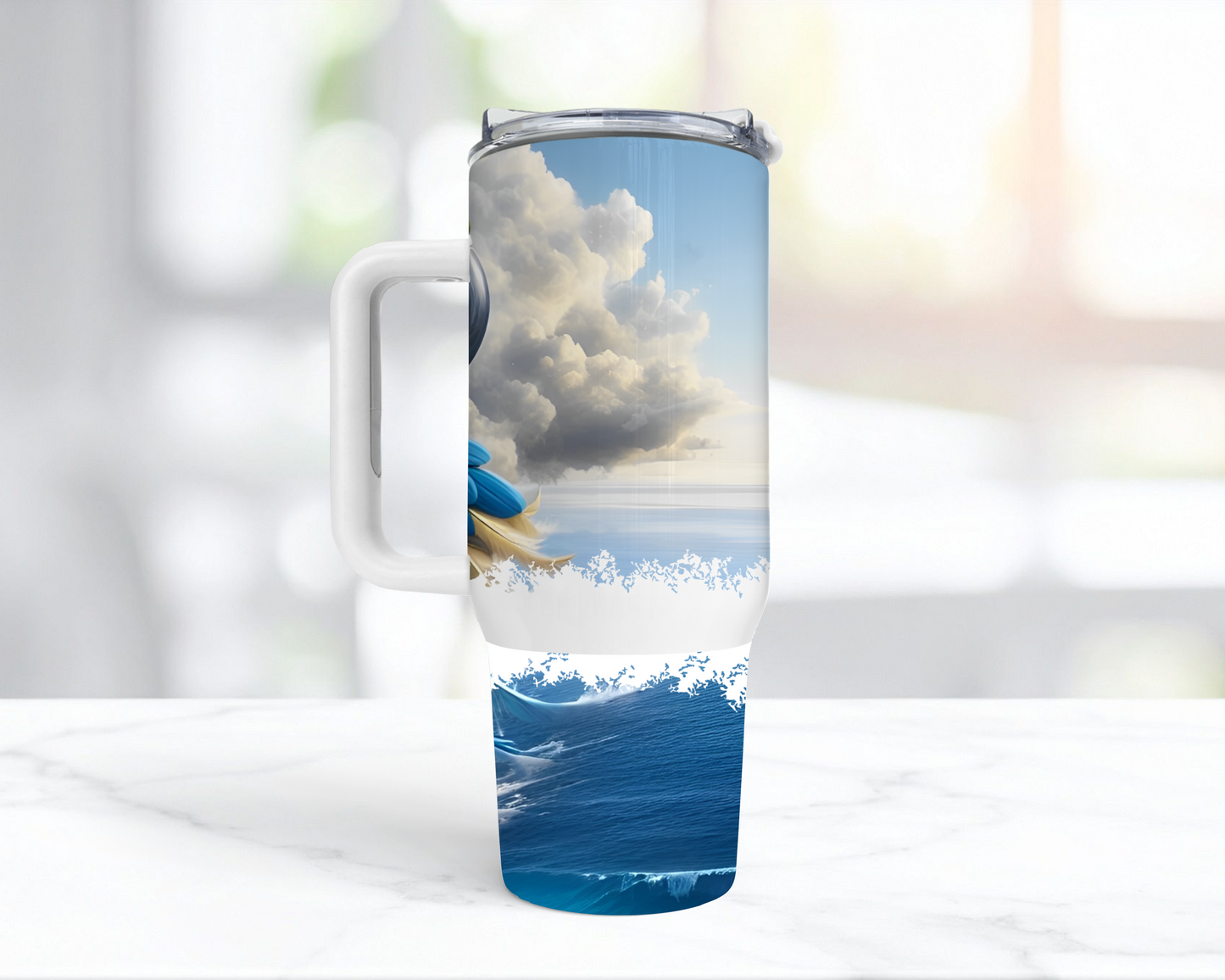 Blue and Gold Macaw Merging in to Ocean and Clouds 40oz Tumbler