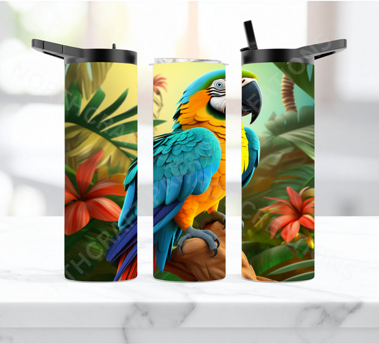 Blue & Gold Macaw Perched in Rainforest 20oz or 30oz Duo-lid Tumbler