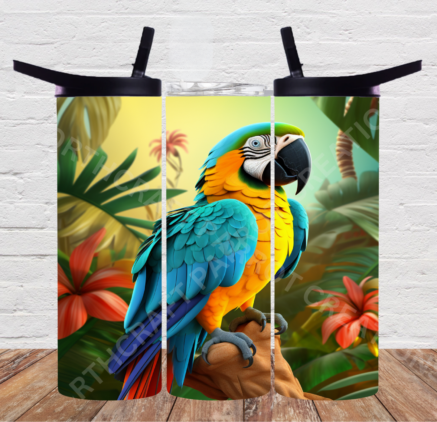 Blue & Gold Macaw Perched in Rainforest 20oz or 30oz Duo-lid Tumbler