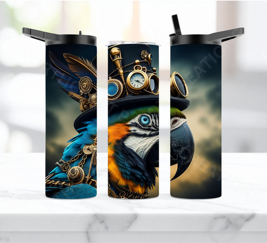 Blue & Gold Macaw in a Steampunk Theme 20oz or 30oz Duo-lid Tumbler