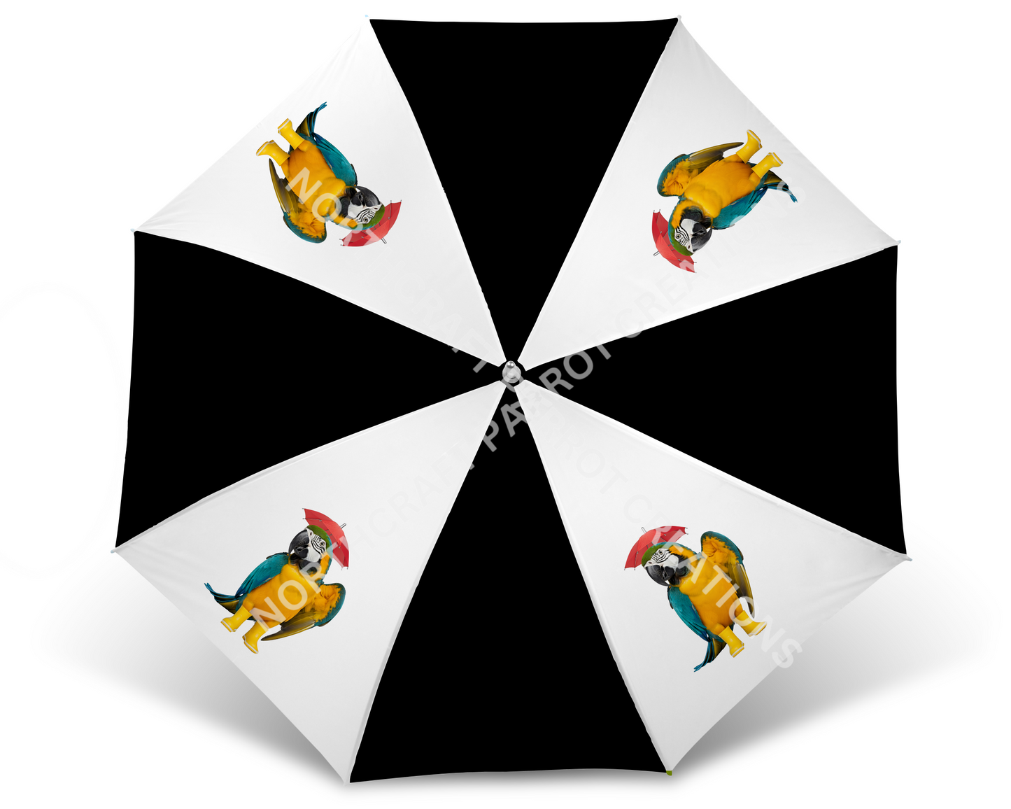 Blue and Gold Macaw Wearing Rain Boots Golf Umbrella