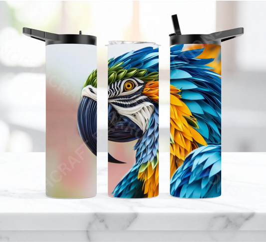 Blue & Gold Macaw in a Ribbon Effect 20oz or 30oz Duo-lid Tumbler