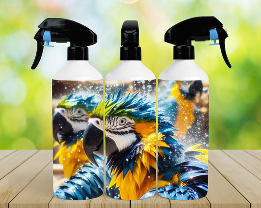 Blue and Gold Macaw Spiked Wet Feathers 16oz Misting Spray Bottle