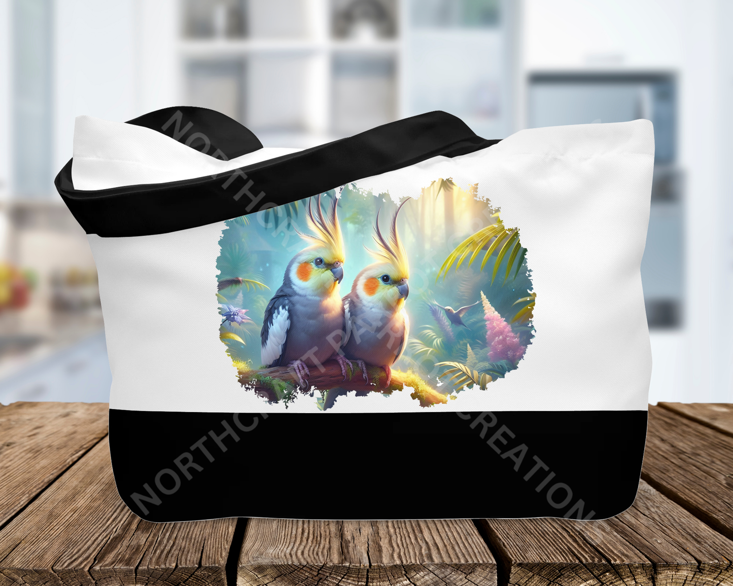 Cockatiel Pair in a Fantasy Scene Canvas Tote Bag