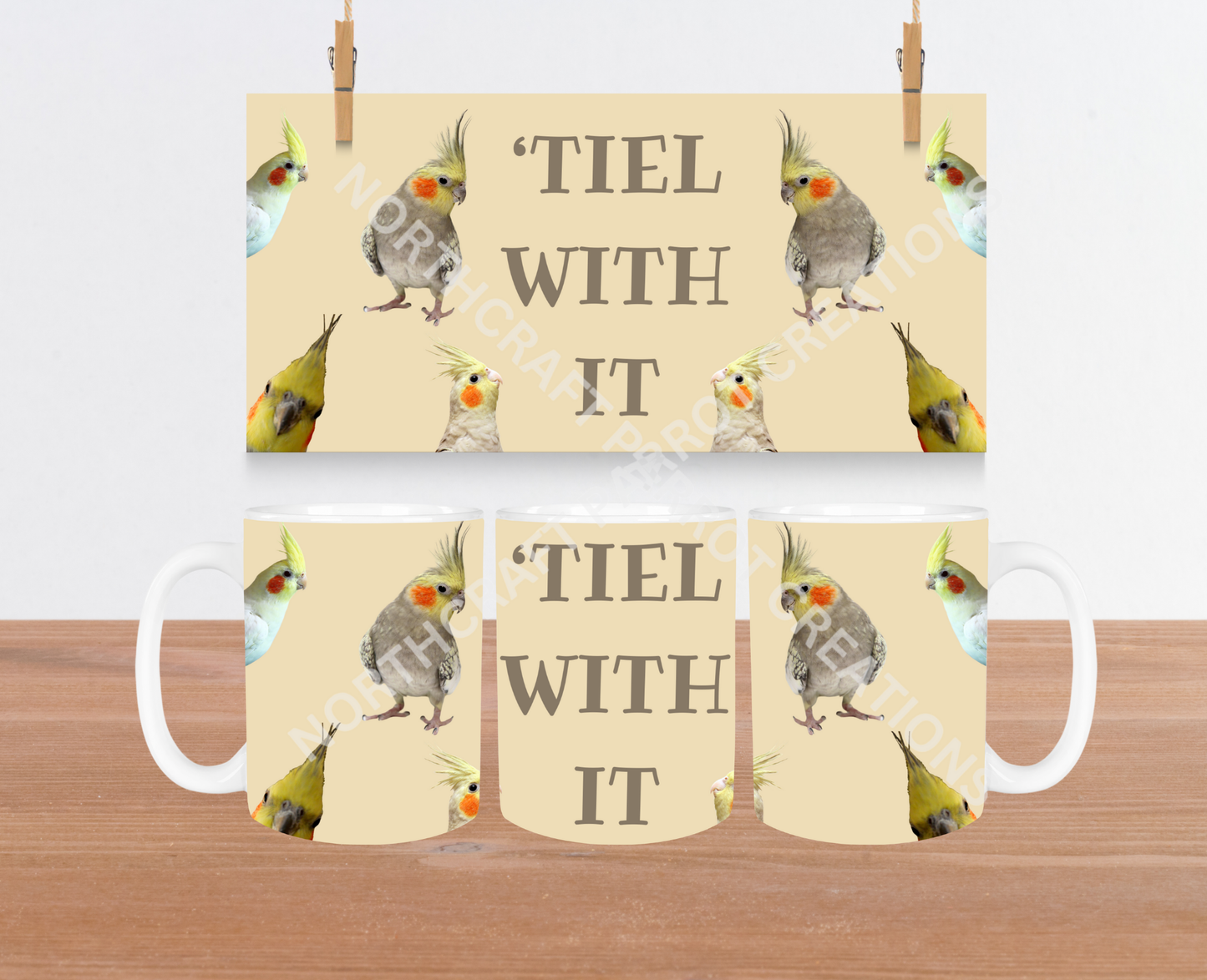 Cockatiel "Tiel with It" Tan Background 15oz Ceramic Mug