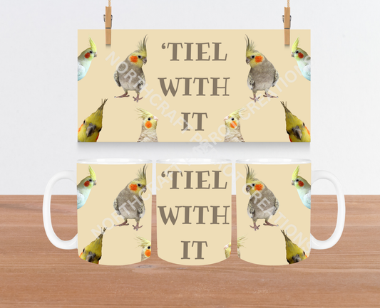 Cockatiel "Tiel with It" Tan Background 15oz Ceramic Mug