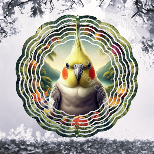 Cockatiel Front View with Tropical Scene 8" or 10" Wind Spinner
